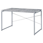 Acme Jurgen Wooden Rectangle Top Writing Desk In Faux Concrete And Silver