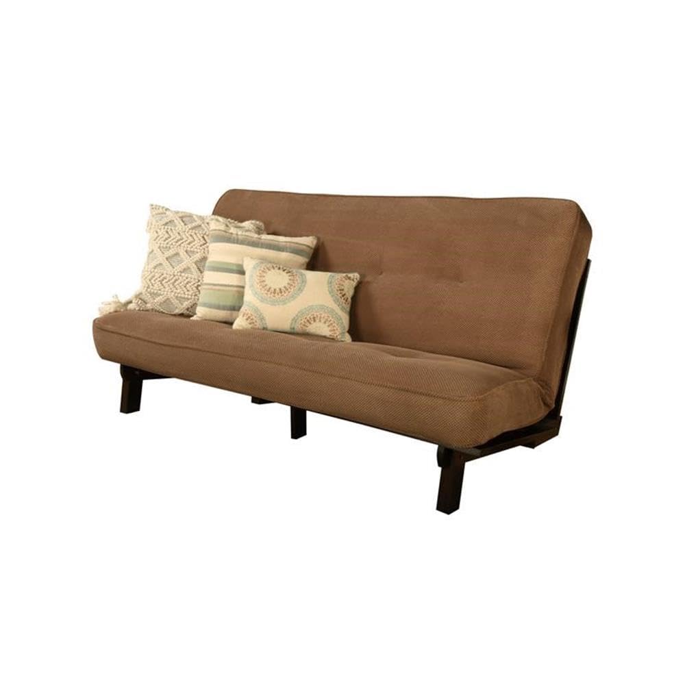 Kodiak Furniture Carson Full Size Futon Frame and Mattress Set - Java Brown Finish Wood Futon Frame with Mattress Included in Mocha Brown Color