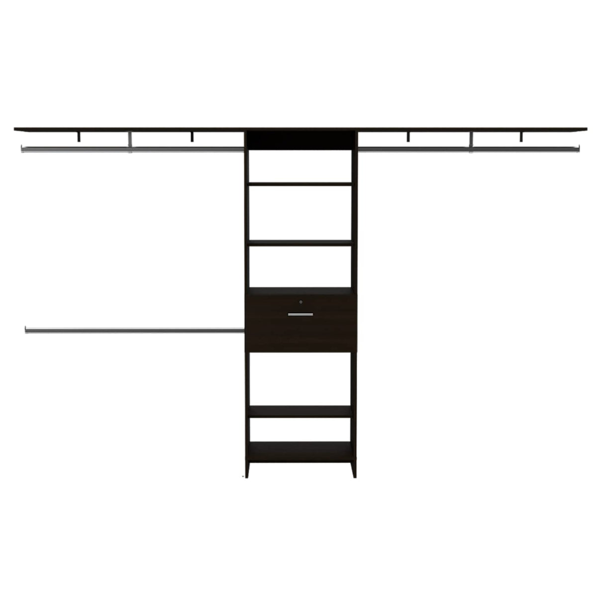 Zamora 70&Quot;W - 118&Quot;W Closet System, 3 Hanging Rods, 5 Shelves, 1 Drawer, Black