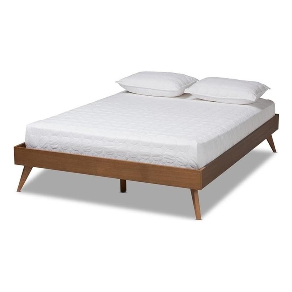 Baxton Studio Lissette Mid-Century Modern Walnut Brown Finished Wood Full Size Platform Bed Frame