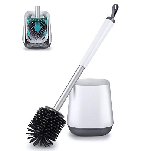 Popten Toilet Brush And Holder Set For Bathroom With Aluminum Handle & Soft Silicone Bristle Sturdy Cleaning Toilet Bowl Brush S