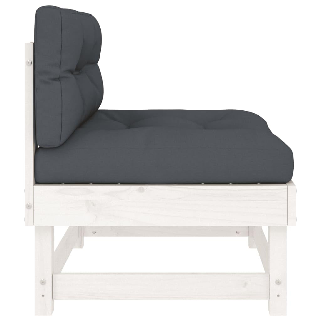 vidaXL Solid Wood Pine Middle Sofa - White | Sturdy Outdoor Furniture with Thickly Padded Cushions | Versatile Modular Design | Ideal for Garden, Patio and Terrace