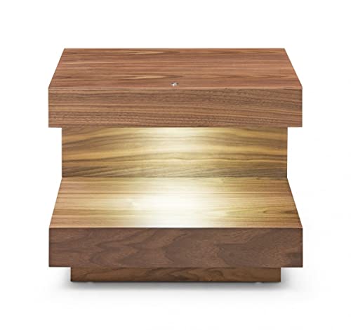 HomeRoots Veneer Contemporary LED Lit Walnut Nightstand with One Drawer