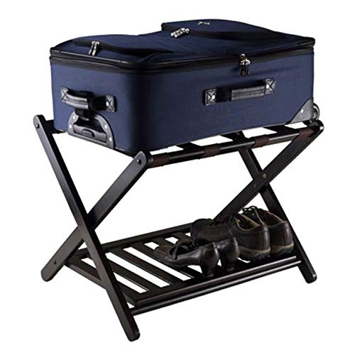 Wiinsome Wood Reese Luggage Rack - Sleek & Sturdy Design, Espresso Finish, Foldable & Easy to Store, Holds up to 75lbs, Lower Shelf for Personal Items, No Assembly Required - 26.5'W x 18.6'D x 20'H