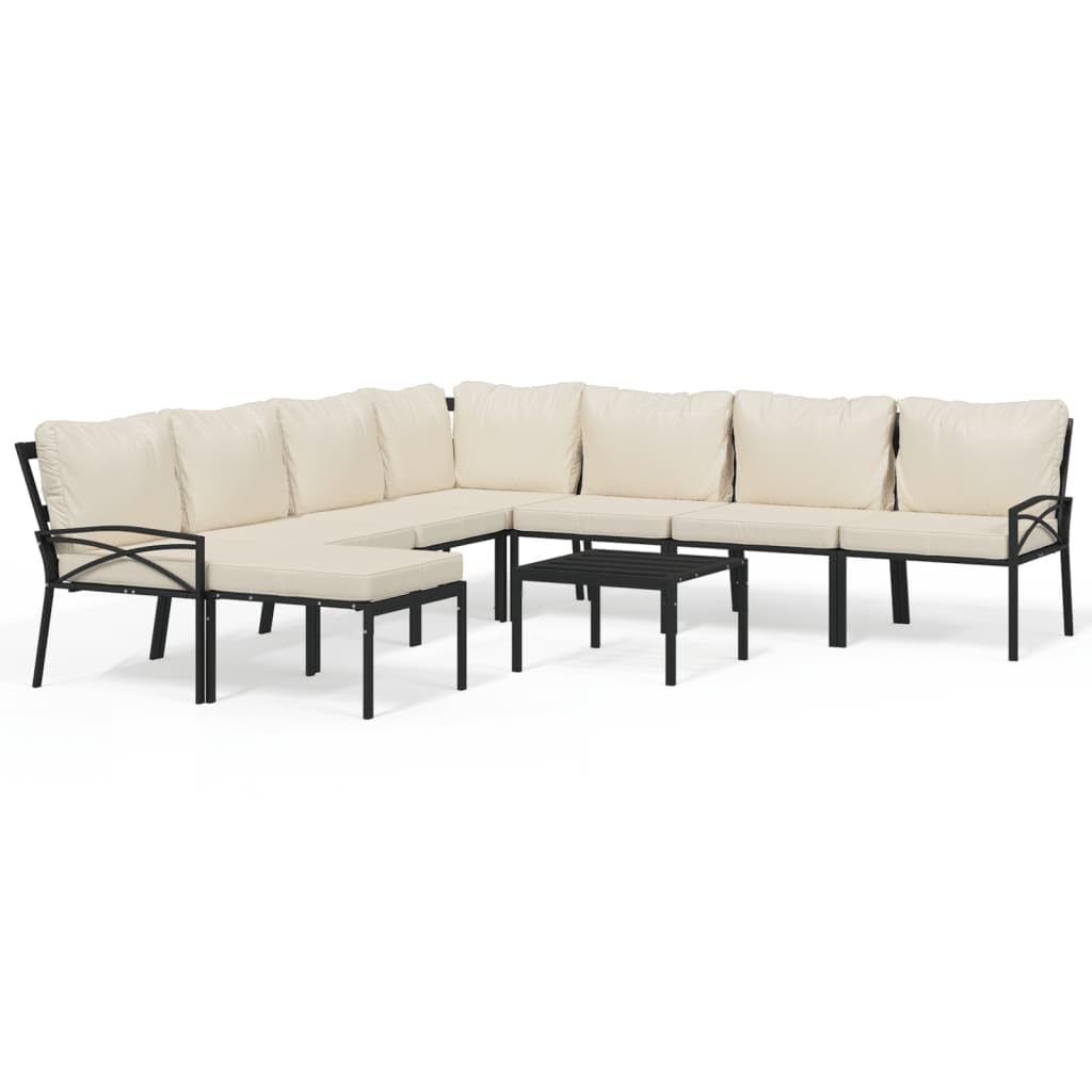 vidaXL Patio Lounge Set: Industrial-Design Outdoor Furniture with Firm Steel Construction, Comfortable Sand Cushions, Versatile Square Tabletop & Easy Assembly - Set of 9