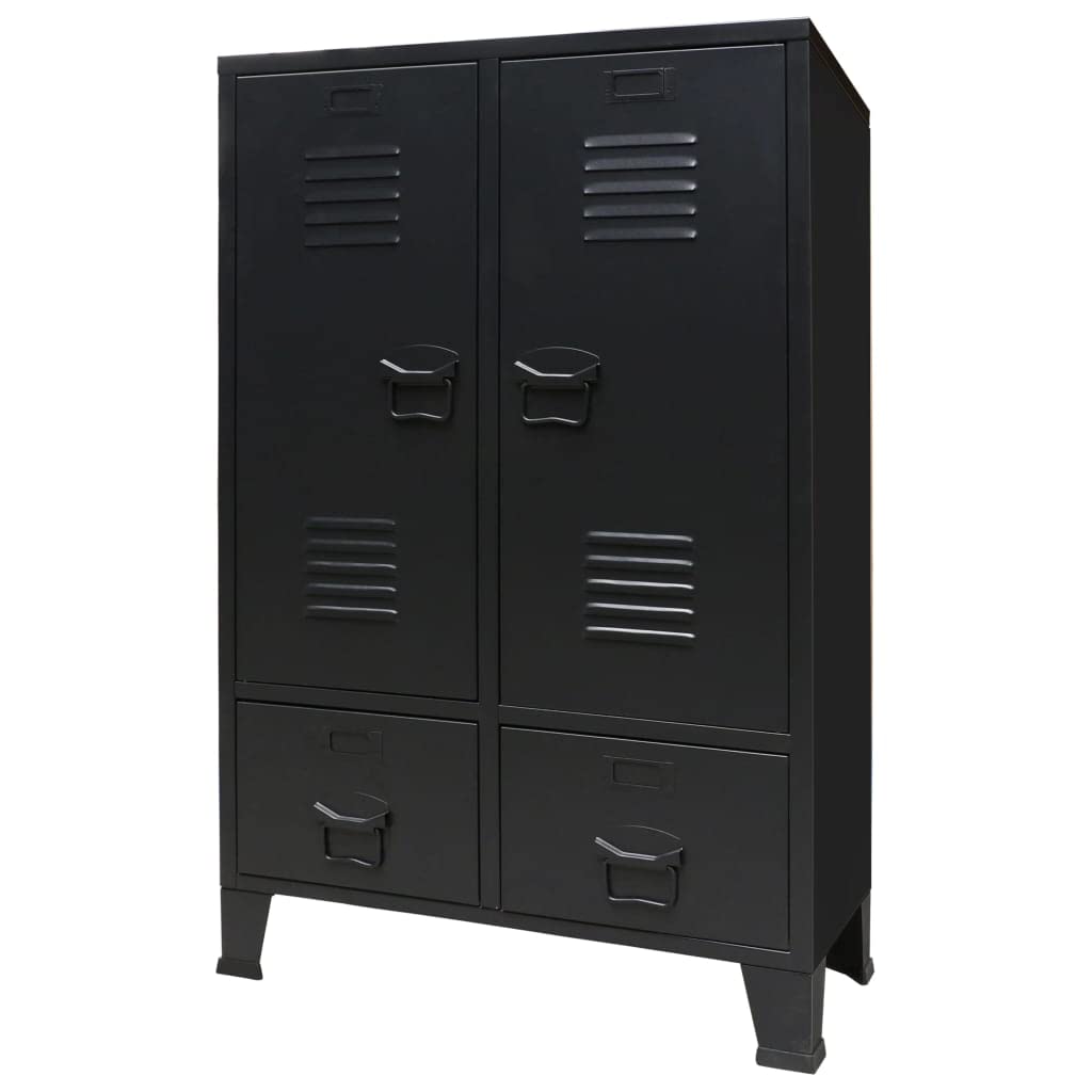 vidaXL Black Wardrobe - Metal Industrial Style Closet with Adjustable Interior Shelves & Drawers, Unique Name Card Holders - Durable & Easy to Assemble