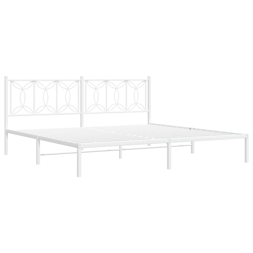 vidaXL Metal Bed Frame with Headboard - King Size White Steel Bed Frame - 76&quot;x79.9&quot; Modern Design with Extra Storage Space