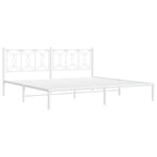 vidaXL Metal Bed Frame with Headboard - King Size White Steel Bed Frame - 76"x79.9" Modern Design with Extra Storage Space