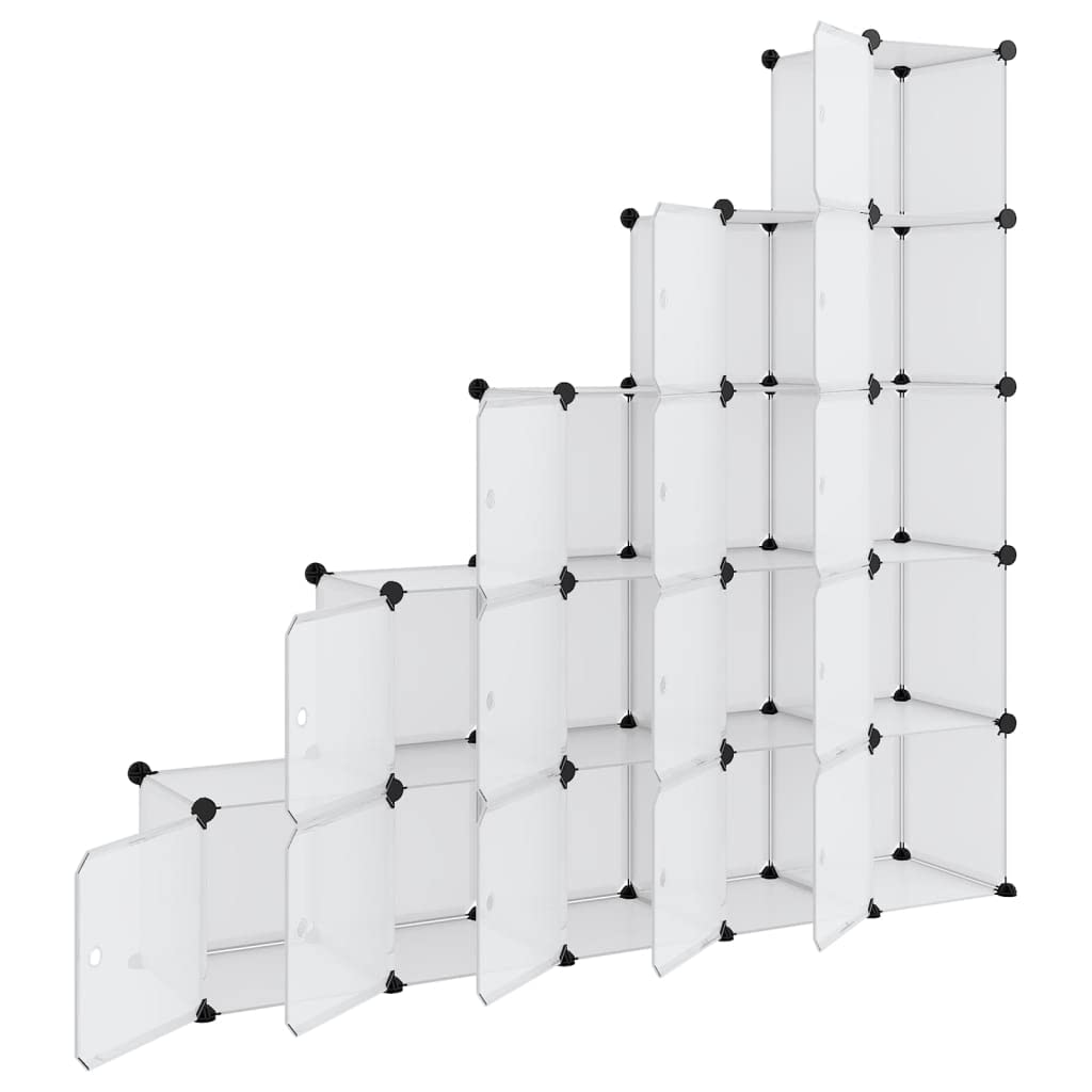 vidaXL Transparent and White Storage Cube Organizer with 15 Cubes - Waterproof PP Plastic Panels, Steel Frames, Multifunctional, for Home and Office