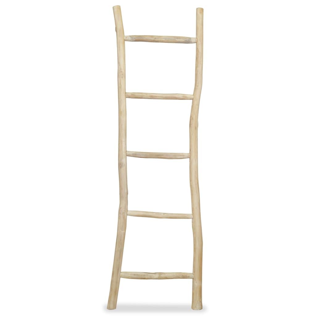 Vidaxl Handcrafted Freestanding Towel Ladder, 17.7&quot;X59&quot;, Teak Wood, Five Rungs, Versatile Use, Bathroom Towel Rack