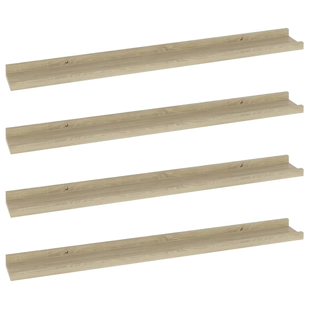 vidaXL Wall Shelves Set of 4 - Sonoma Oak Finish Modern Style Decorative MDF Shelves - 31.5&quot;x3.5&quot;x1.2&quot; Wall-Mounted Shelving Units for Display and Storage