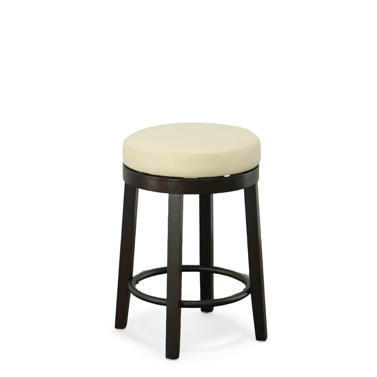 HomeRoots 516203 24 in. Faux Leather & Solid Wood Swivel Backless Counter Height Bar Chairs with Footrest Cream & Espresso - Set