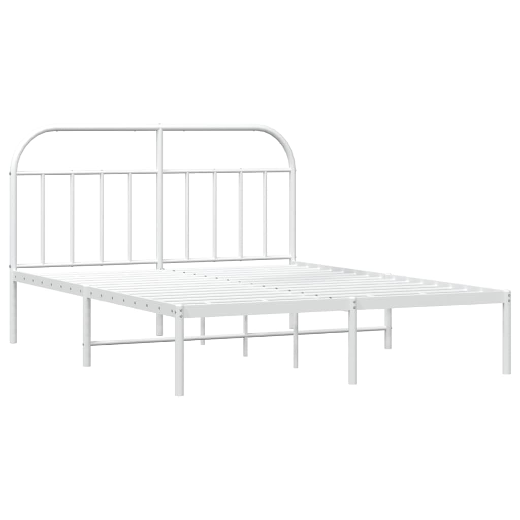 vidaXL 12 Inch White California King Bed Frame with Headboard, Sturdy Metal Platform Bed Frame & Slats, Extra Under Bed Storage, No Box Spring Needed, Without Mattress