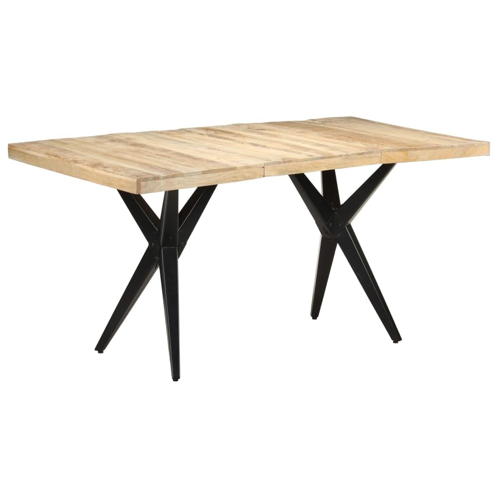 vidaXL Dining Table with Rough Mango Wood Tabletop and Steel Legs - Versatile Rectangular Dining Table for Kitchen & Dining Room - Sturdy Scandinavian Design