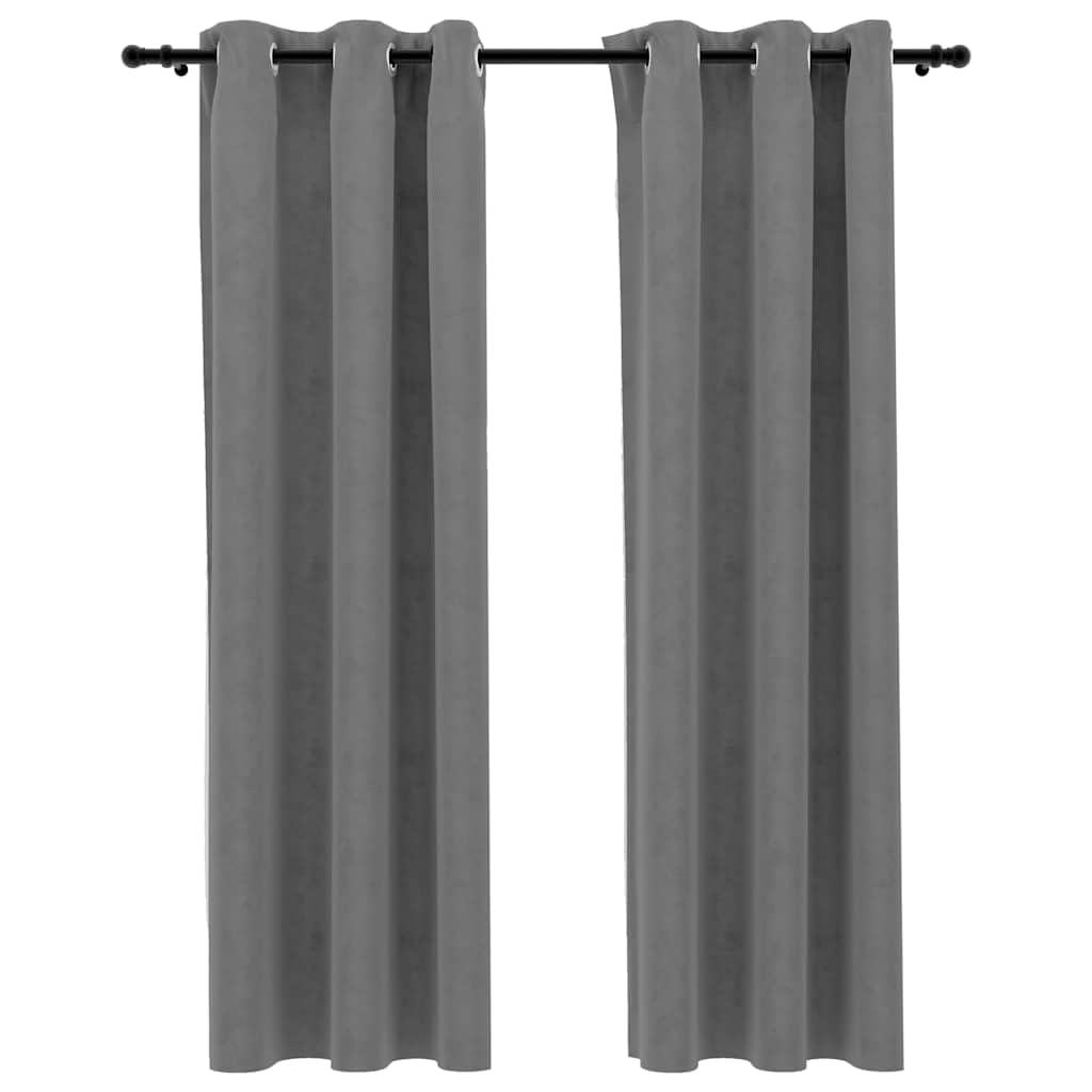 vidaXL Elegant Velvet Blackout Curtains with Rings- Gray 37&quot;x95&quot;- Velvet Fabric, Machine Washable, Privacy Window Drapes, Set of 2