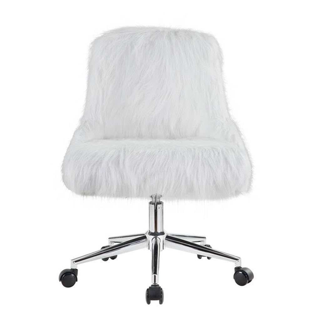 Acme Arundell II Fabric Upholstered Swivel Office Chair in White and Chrome