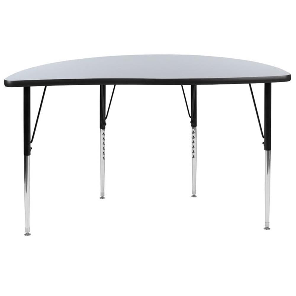 Flash Furniture 47.5' Half Circle Wave Collaborative Grey Thermal Laminate Activity Table - Standard Height Adjustable Legs
