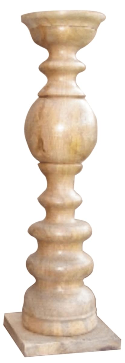 HomeRoots 482663 24 in. Natural Solid Wood Floor Pillar Candle Holder