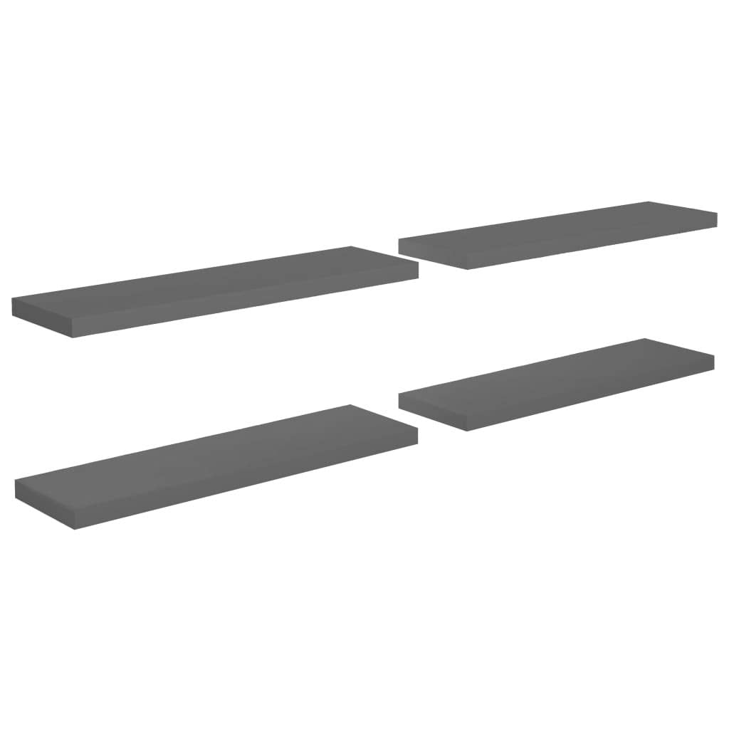 vidaXL Set of 4 Modern Floating Wall Shelves in High Gloss Gray - Versatile Honeycomb MDF Display Shelves for Home Decor