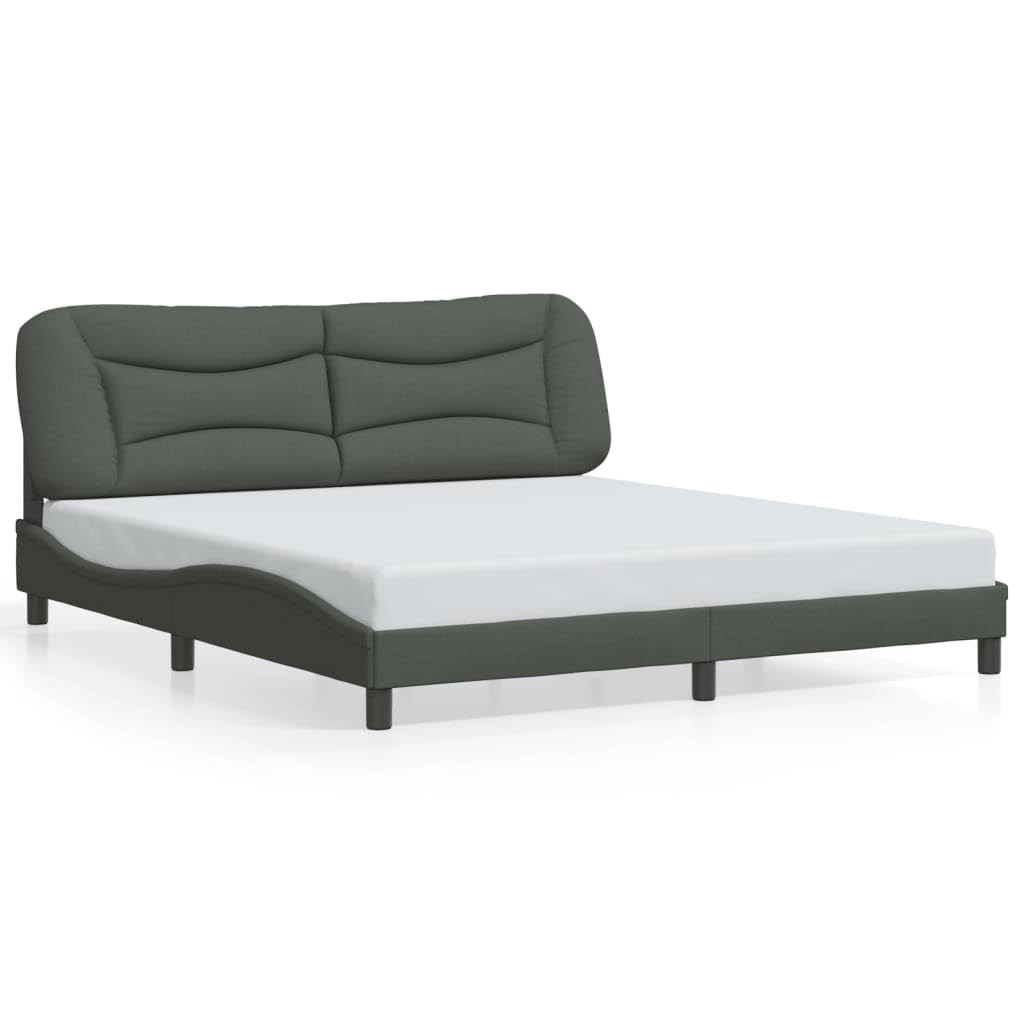 vidaXL King Bed Frame with LED Lights - Modern Dark Gray Fabric Upholstery, Plywood Slats, Headboard Cushion