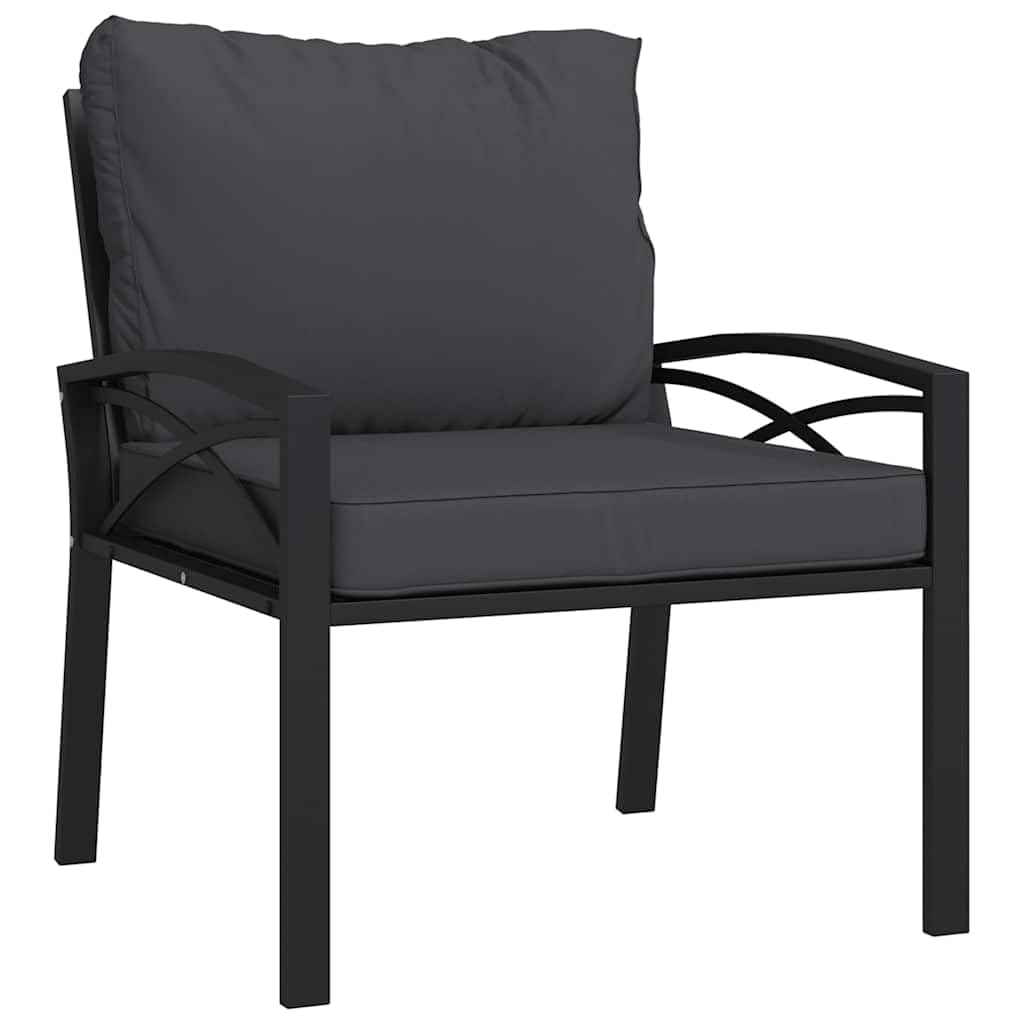 vidaXL Patio Chair with Gray Cushions - Powder-Coated Steel Lounge Chair for Garden, Terrace, Outdoor Living Area - Modular Desi