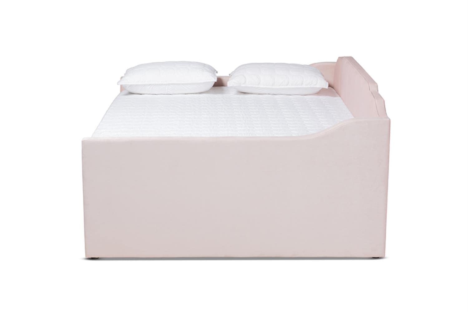 Baxton Studio Lennon Modern and Contemporary Pink Velvet Fabric Upholstered Queen Size Daybed with Trundle