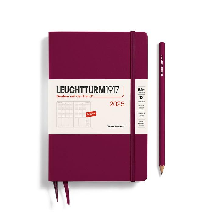 Leuchtturm1917 - Week Planner 2025, Hardcover, Paperback (B6+), Port Red (Jan 1 - Dec 31, 2025)