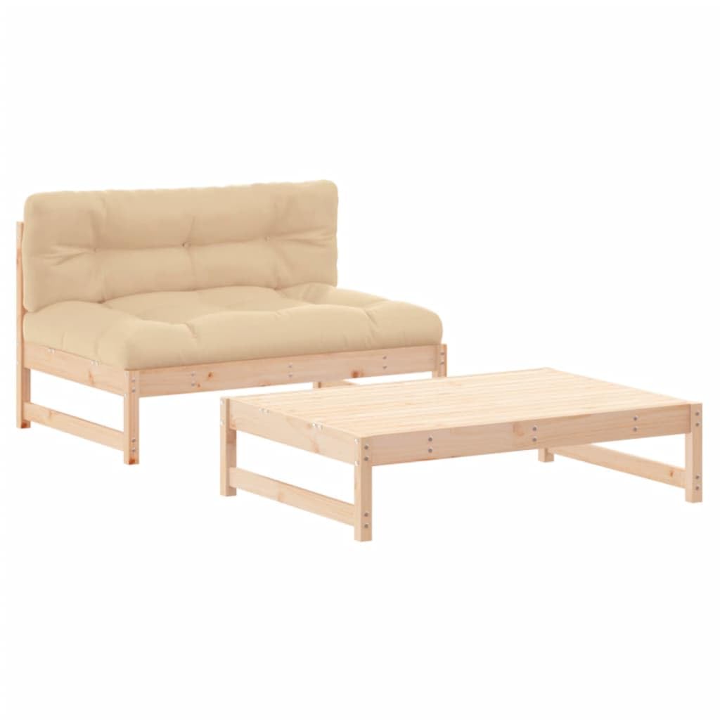 vidaXL 2-Piece Garden Sofa Set with Solid Wood Cushions