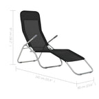 vidaXL Folding Sun Loungers 2 pcs - Textilene Black - Weather Resistant - Outdoor Beach Chairs with Adjustable Backrest and High Load Capacity