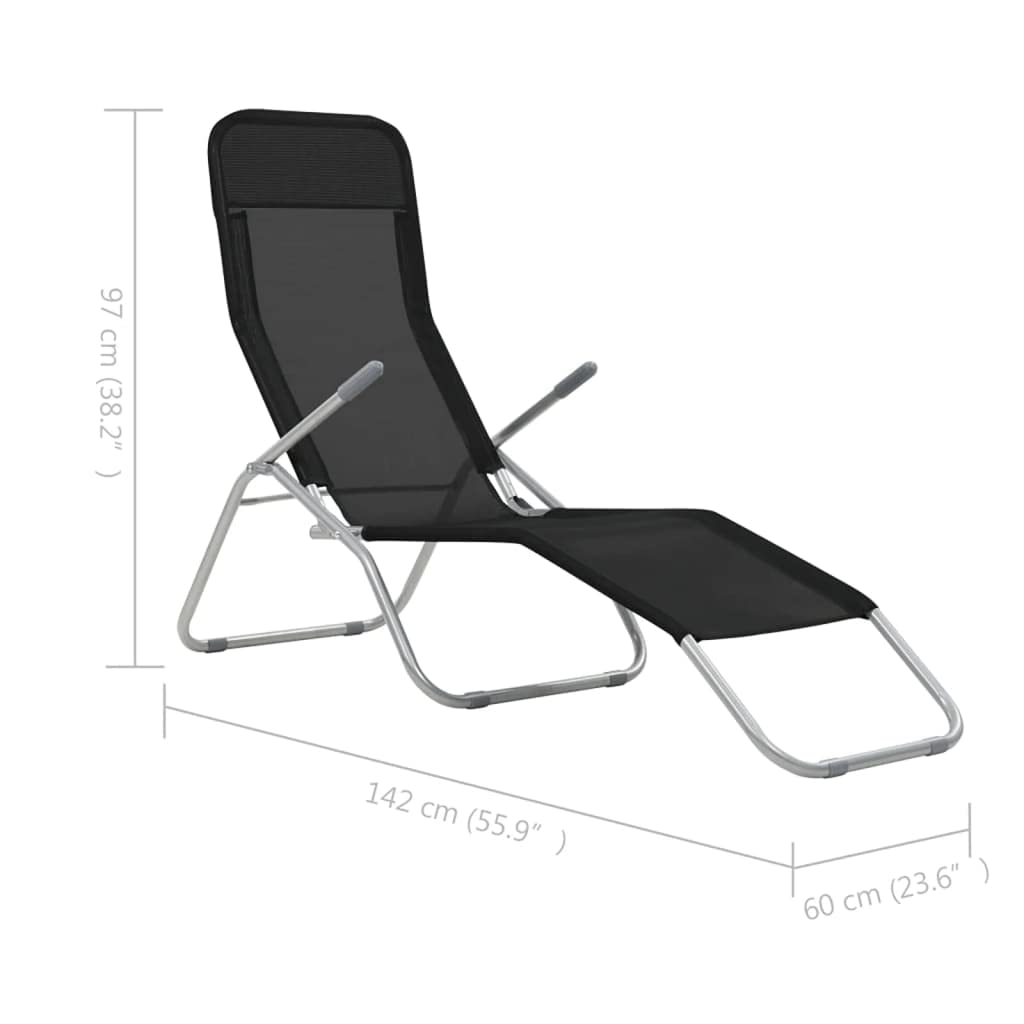vidaXL Folding Sun Loungers 2 pcs - Textilene Black - Weather Resistant - Outdoor Beach Chairs with Adjustable Backrest and High Load Capacity