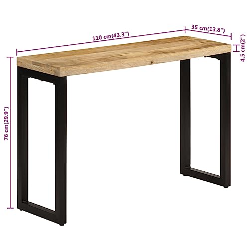 vidaXL Solid Mango Wood and Steel Console Table - Versatile, Easy Assembly, Unique Wood Grains, Ideal for Office and Dining Use