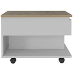 Babel 22-inch Wide Lift Top Coffee Table with Caster Wheels and 1 Shelf, White/Light Oak