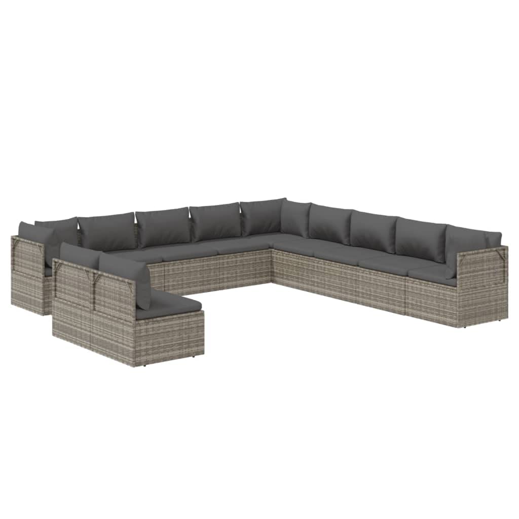 Vidaxl 11 Piece Patio Lounge Set In Gray Poly Rattan - Weather-Resistant, Comfortable, With Storage Function & Waterproof Bags