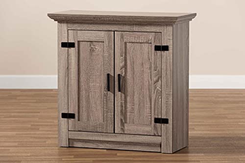 Baxton Studio Bruce Modern Contemporary Farmhouse Oak Brown Finished Wood 2-Door Shoe Storage Cabinet