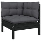 vidaXL Solid Pinewood Patio Lounge Set 10 Piece with Cushions Garden Outdoor Lawn Yard Terrace Balcony Wooden Seat Seating Furniture Black
