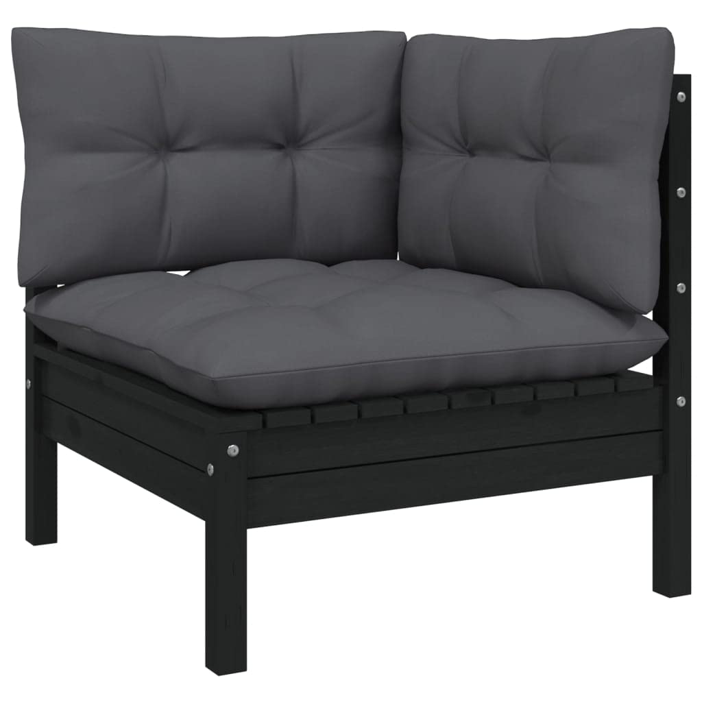 vidaXL Solid Pinewood Patio Lounge Set 10 Piece with Cushions Garden Outdoor Lawn Yard Terrace Balcony Wooden Seat Seating Furniture Black