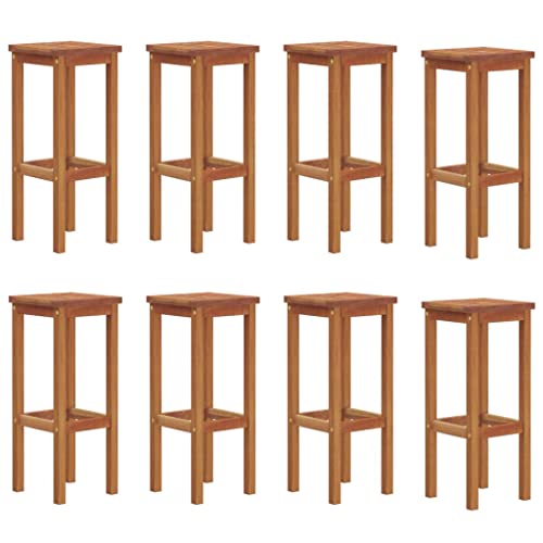 vidaXL 8-Piece Solid Acacia Wood Bar Stools - Rustic Farmhouse Design, Brown, Footrests, High-Durability, Long-Lasting, Eye-Catching, Easy Assembly