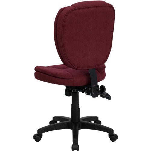 Flash Furniture Caroline Mid-Back Burgundy Fabric Multifunction Swivel Ergonomic Task Office Chair With Pillow Top Cushioning
