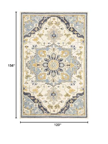 HomeRoots 10'X13' Blue and Ivory Bohemian Rug