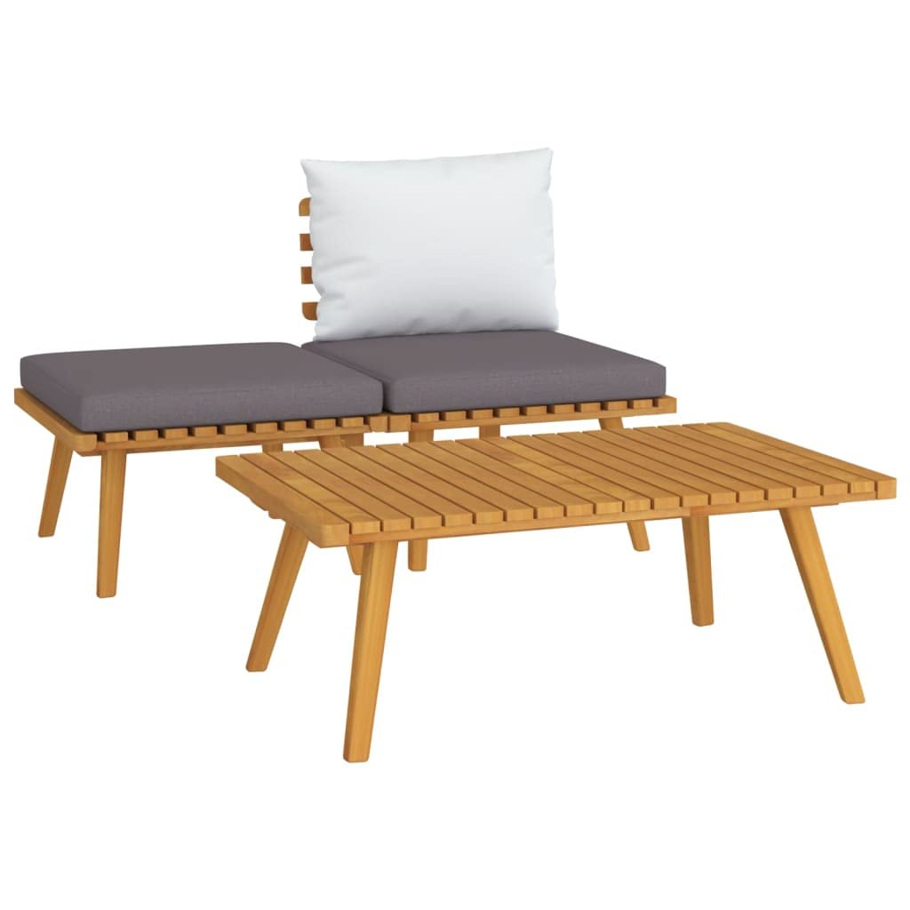 vidaXL 3 Piece Patio Lounge Set - Rustic Acacia Wood Outdoor Furniture with Cushions - Weather-Resistant, Customizable Comfort for Garden and Patio