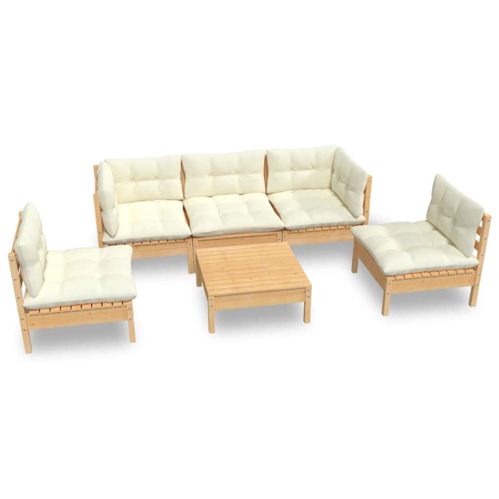 vidaXL Solid Pinewood Patio Lounge Set - 6 Pieces with Gray Cushions, Perfect for Outdoor Furniture, Garden Lounge, includes Corner and Middle Sofas, Footstool/Table