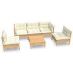 vidaXL Solid Pinewood Patio Lounge Set - 6 Pieces with Gray Cushions, Perfect for Outdoor Furniture, Garden Lounge, includes Corner and Middle Sofas, Footstool/Table