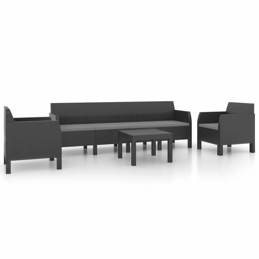 vidaXL Patio Lounge Set 4 Piece, Patio Furniture Set for Outdoor, Sectional Sofa with Cushions, Loveseat, Retro Style, PP Rattan Anthracite