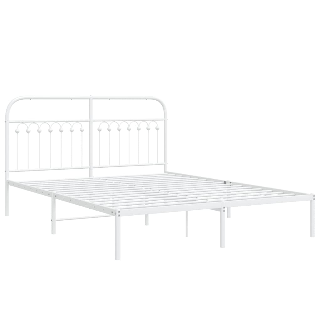 vidaXL King Size Metal Bed Frame with Headboard White Steel - 150x200 cm - Extra Storage Space - Stable and Durable