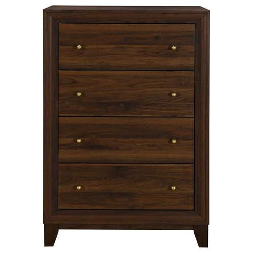 Coaster Home Furnishings Welsley Transitional Wood 4-Drawer Bedroom Chest of Drawers Chiffonier Clothing Storage Cabinet Bedroom Armoire Tall Dresser Organizer Unit Walnut 223445