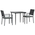 "vidaXL 3 Piece Patio Dining Set with Cushions in Black, Outdoor Poly Rattan and Steel Furniture for Garden, Patio - Includes Table and Chairs"