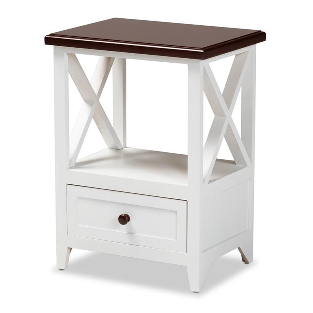 Baxton Studio Vesta White and Dark Brown Finished Wood 1-Drawer End Table