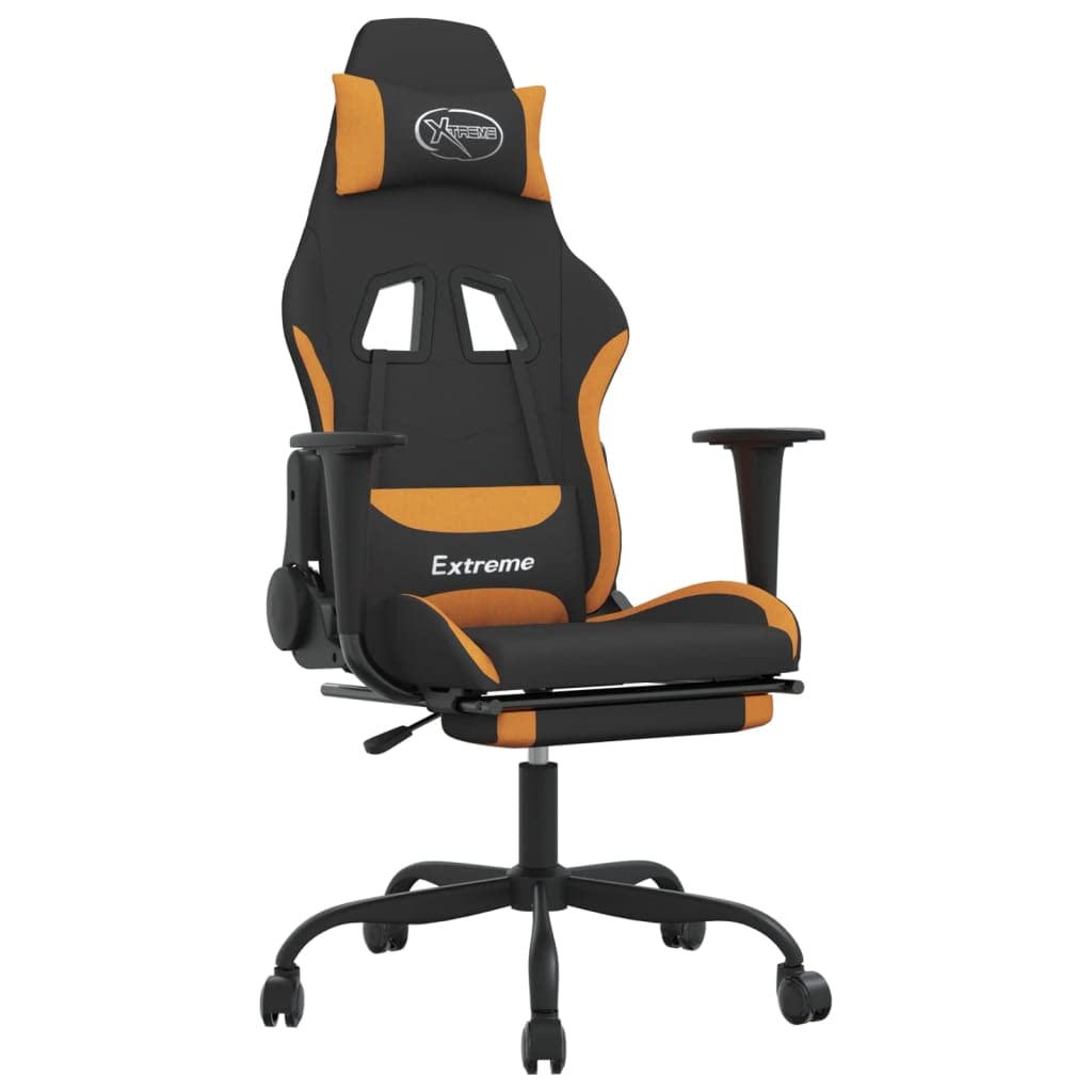 vidaXL Adjustable Gaming Chair with Footrest in Vibrant Black and Dark Orange - Comfortable and Durable Polyester Fabric Build - Ideal for Gamers and Professionals