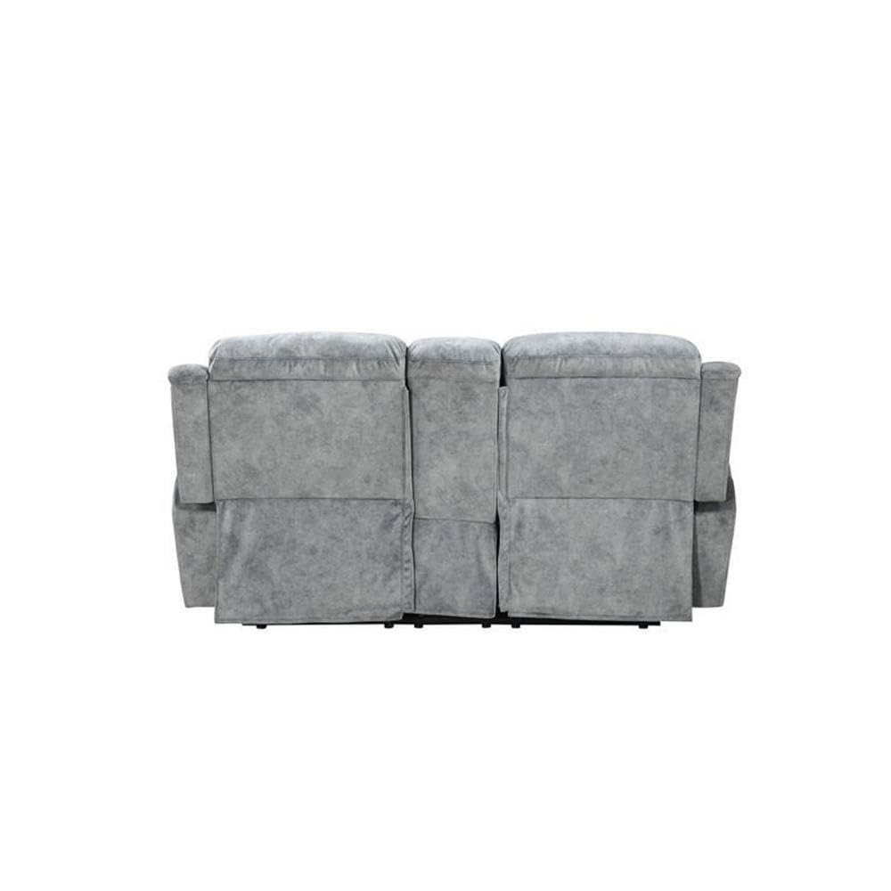 Acme Mariana Fabric Tufted Reclining Loveseat With Console In Silver Gray