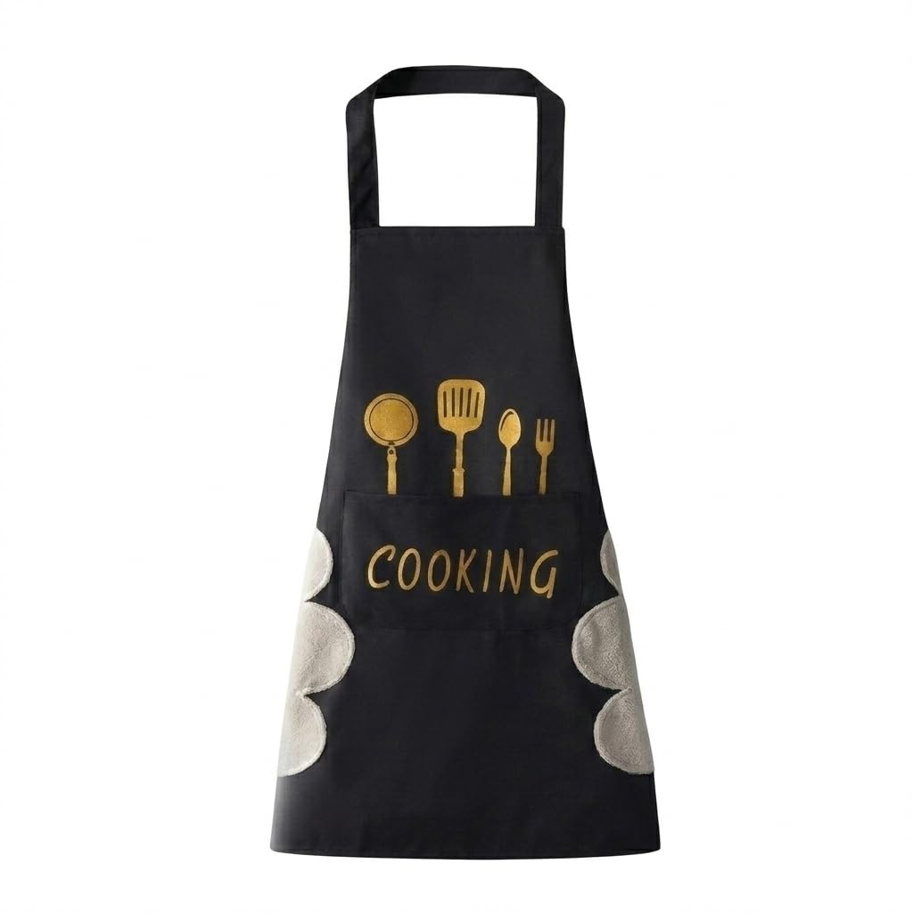 Indyzon Waterproof Kitchen Apron For Men & Women With Pocket & Hand Towels, One Size Chef Apron For Cooking, Dishwashing, Home, 